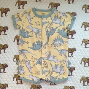 Carter's Yellow and Blue Dinosaur Baby Romper w/ cute dino scale details!